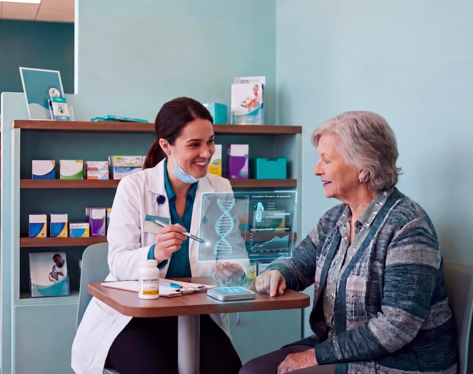 Pharmacist consulting with patient